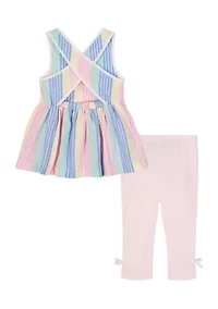 Girls 4-6  Striped Peplum Top and Pink Leggings Set