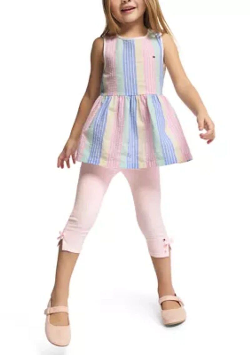 Girls 4-6  Striped Peplum Top and Pink Leggings Set