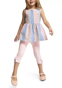 Girls 4-6  Striped Peplum Top and Pink Leggings Set