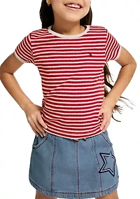 Girls 7-16 Striped Shirt and Star Skort Set