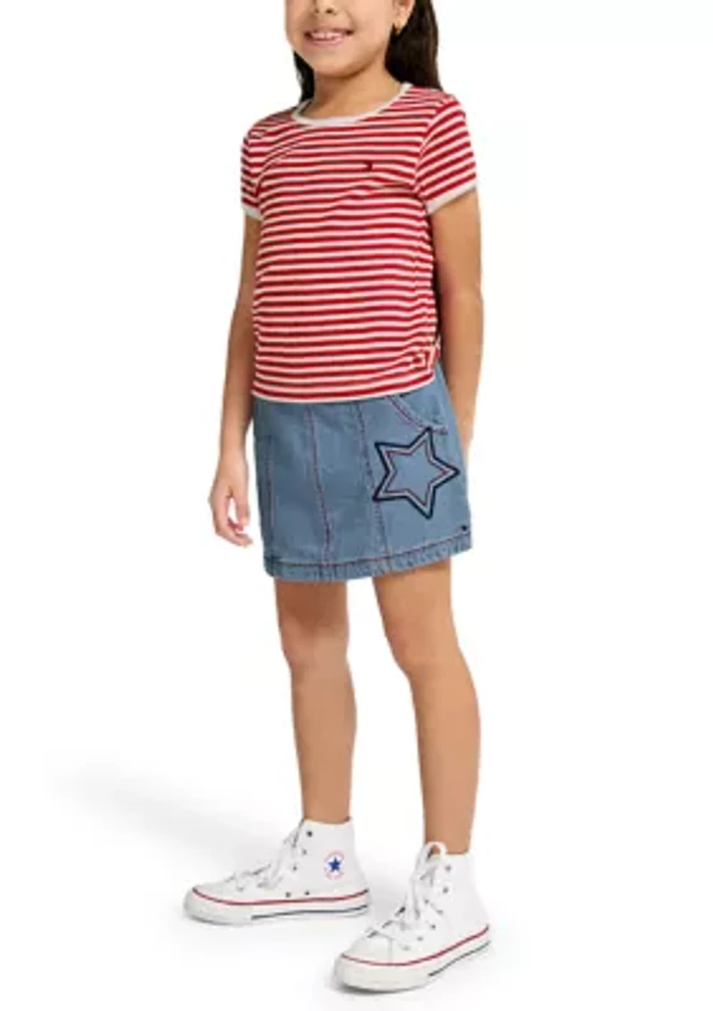 Girls 7-16 Striped Shirt and Star Skort Set