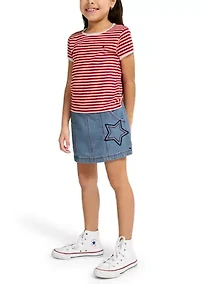 Girls 7-16 Striped Shirt and Star Skort Set