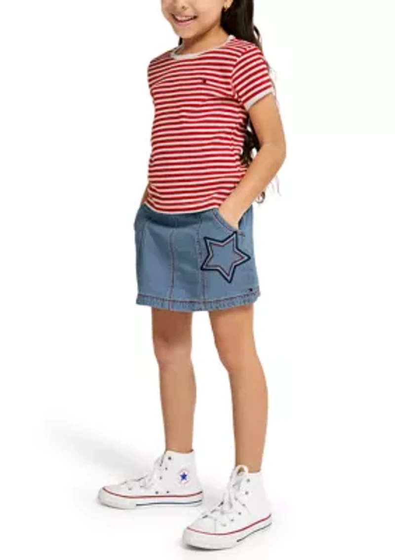 Girls 7-16 Striped Shirt and Star Skort Set