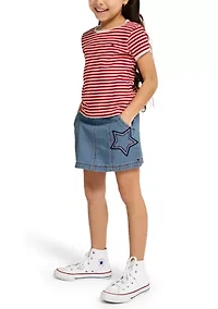 Girls 7-16 Striped Shirt and Star Skort Set