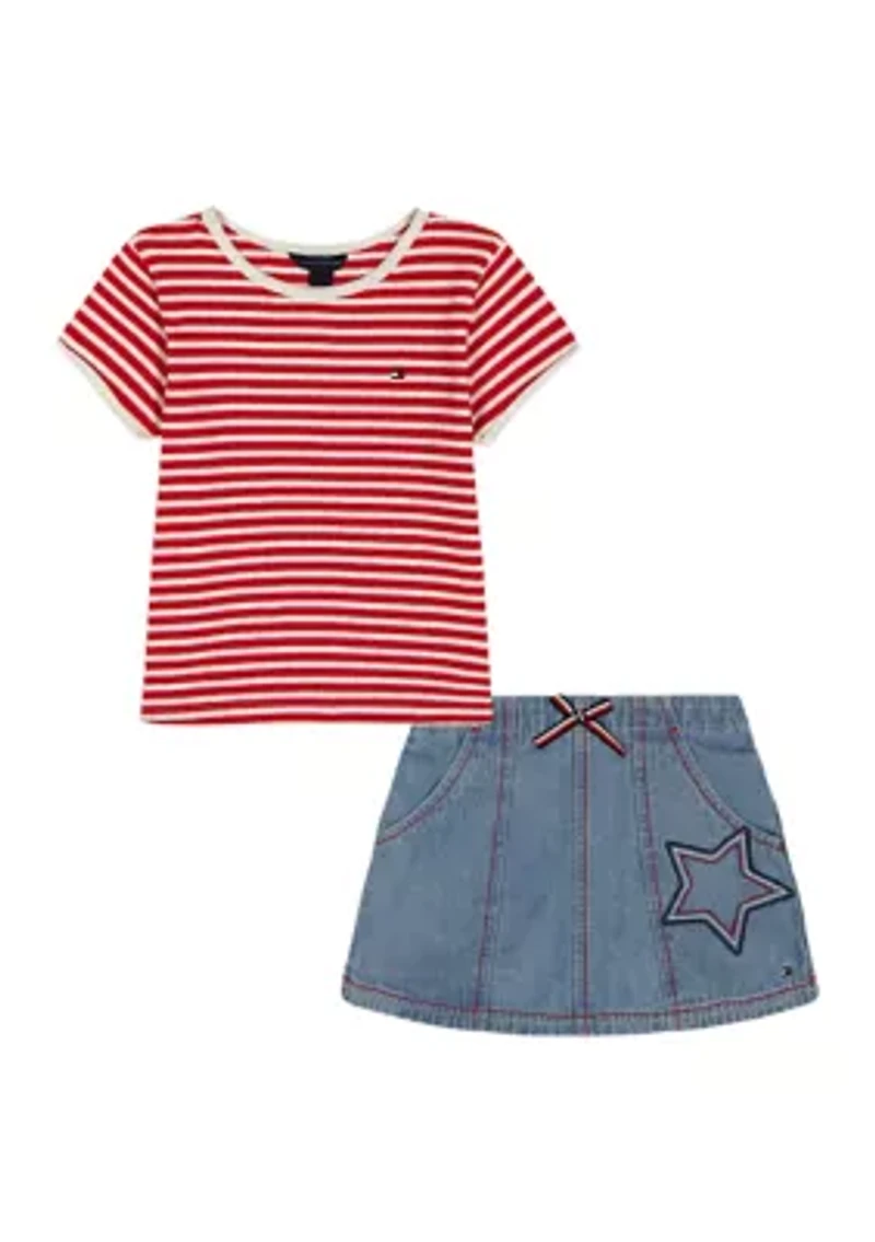 Girls 7-16 Striped Shirt and Star Skort Set