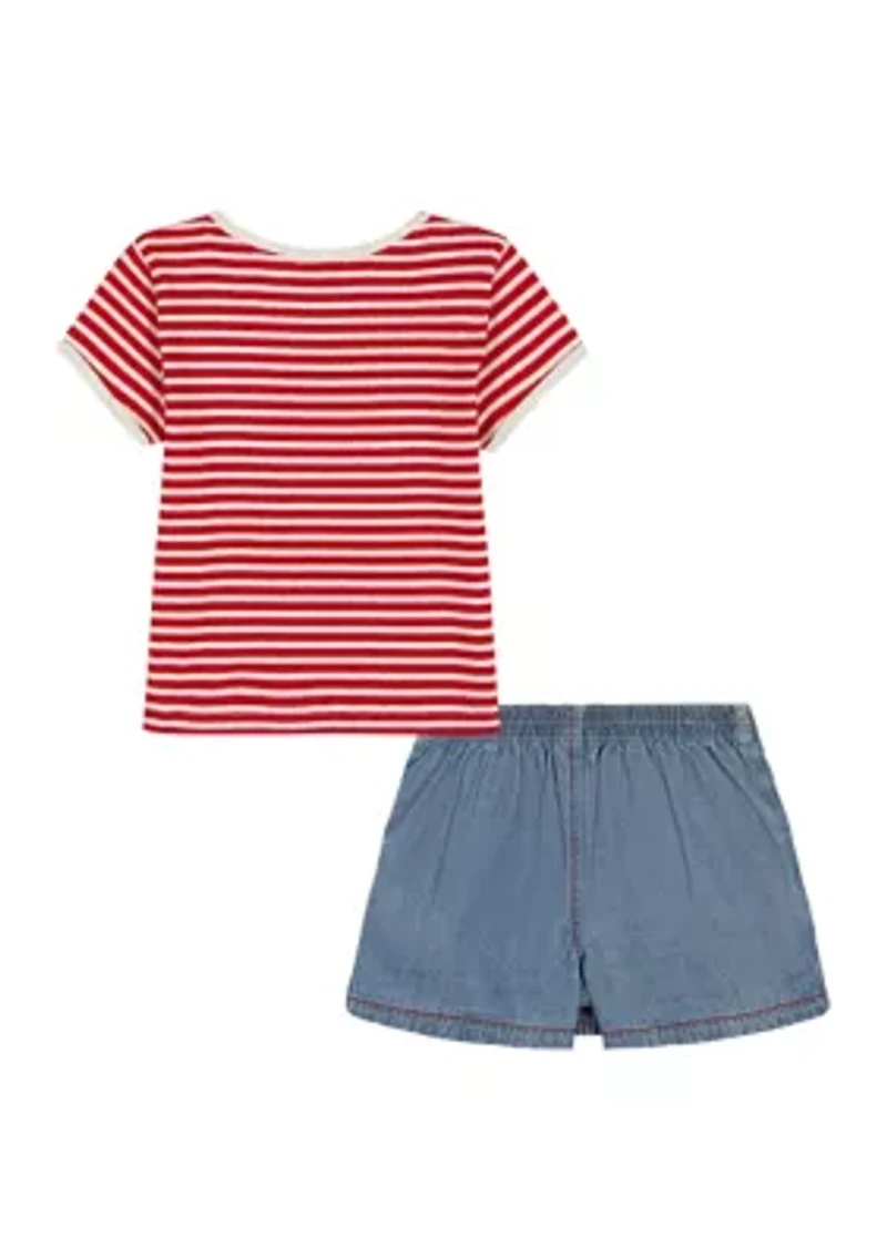 Girls 7-16 Striped Shirt and Star Skort Set