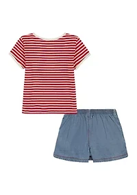 Girls 7-16 Striped Shirt and Star Skort Set