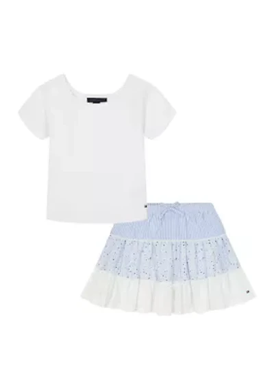 Girls 4-6x Pointelle Top and Mixed Skort Set