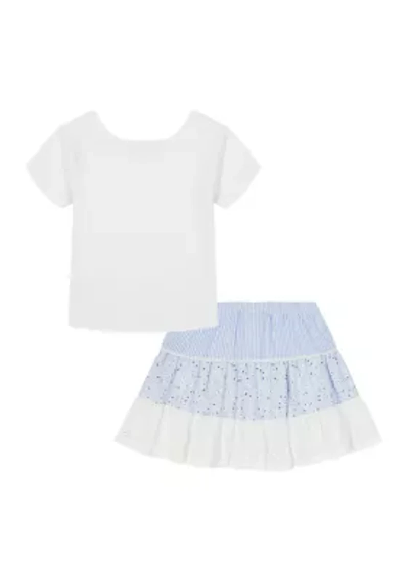 Girls 4-6x Pointelle Top and Mixed Skort Set