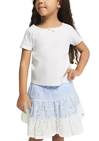 Girls 4-6x Pointelle Top and Mixed Skort Set