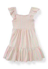 Girls 4-6 Striped Flutter Sleeve Smocked Dress
