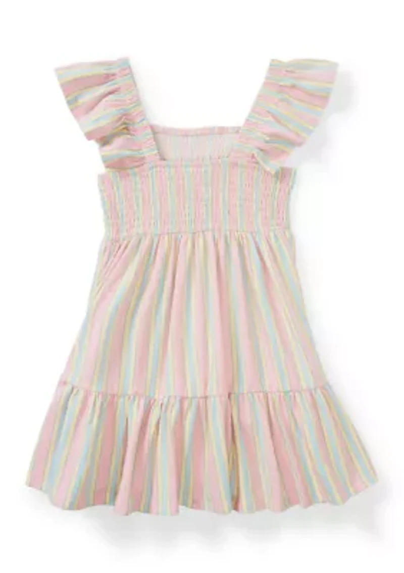 Girls 4-6 Striped Flutter Sleeve Smocked Dress