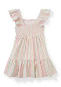 Girls 4-6 Striped Flutter Sleeve Smocked Dress