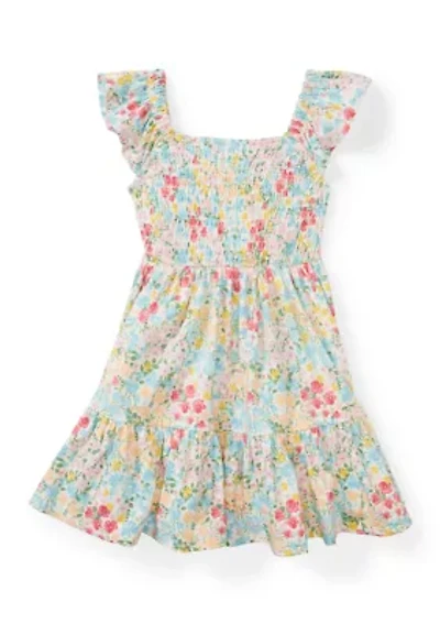 Girls 4-6 Floral Flutter Sleeve Smocked Dress