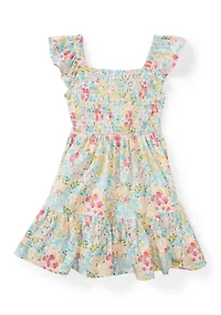 Girls 4-6 Floral Flutter Sleeve Smocked Dress