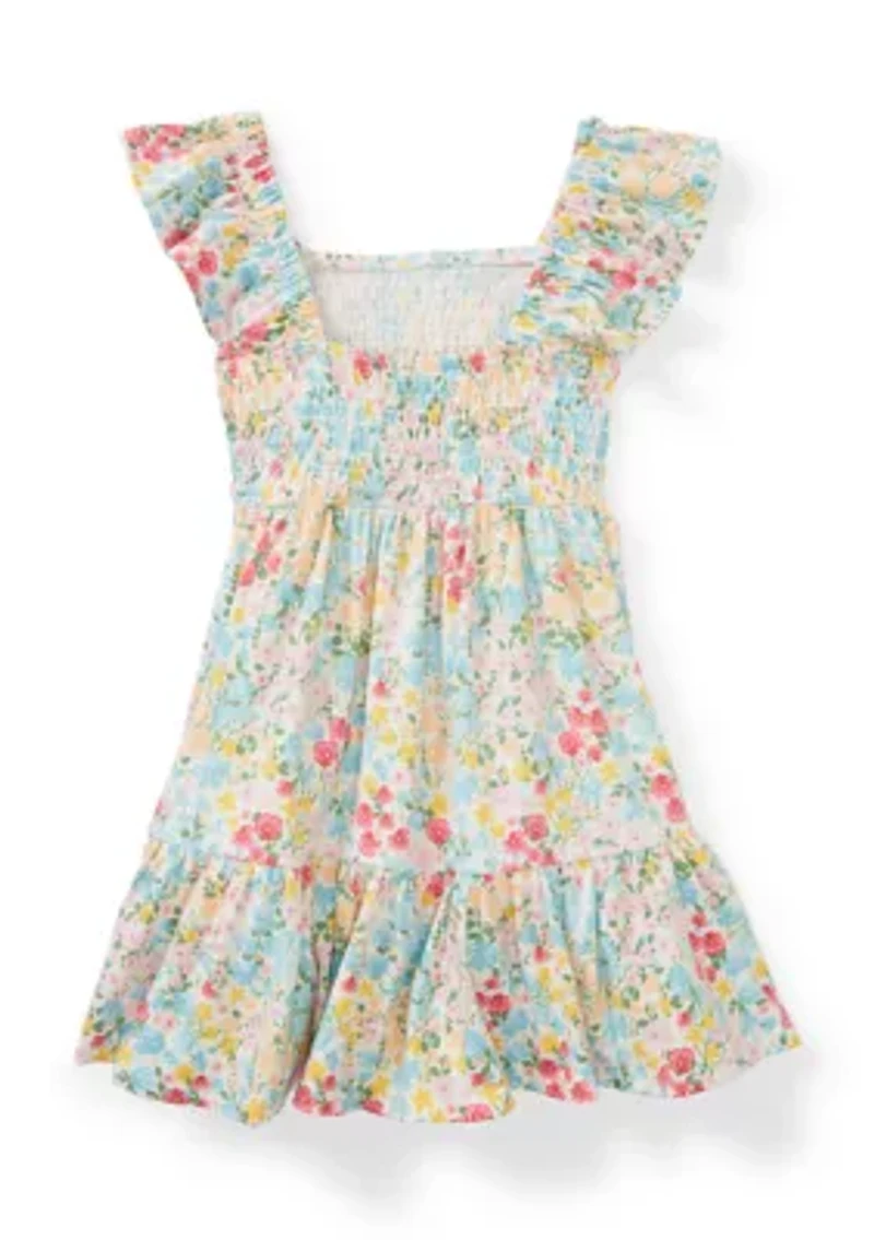 Girls 4-6 Floral Flutter Sleeve Smocked Dress