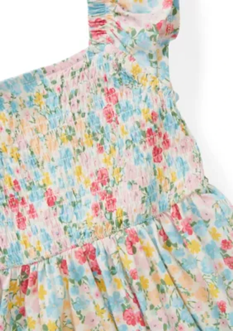 Girls 4-6 Floral Flutter Sleeve Smocked Dress