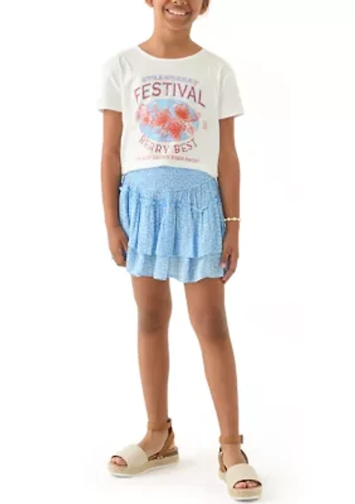 Girls 7-16 Strawberry Graphic T-Shirt and Floral Skort Set