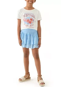 Girls 7-16 Strawberry Graphic T-Shirt and Floral Skort Set
