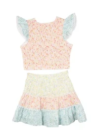 Girls 7-16 Mixed Printed Top and Skort Set