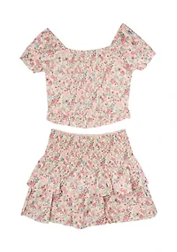 Girls 7-16 Floral Smocked Top and Skort Set