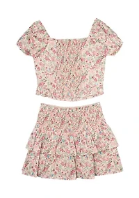 Girls 7-16 Floral Smocked Top and Skort Set