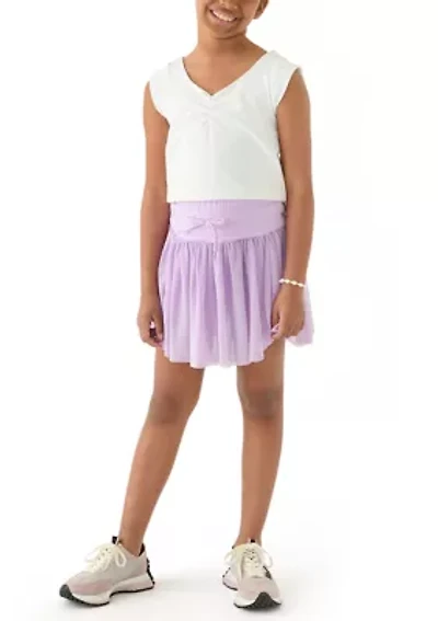 Girls 7-16 V-Neck T-Shirt and Mesh Skort Set