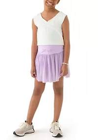 Girls 7-16 V-Neck T-Shirt and Mesh Skort Set