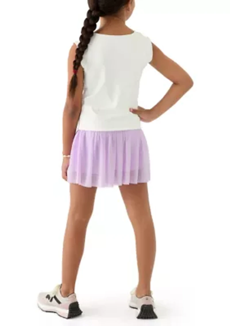 Girls 7-16 V-Neck T-Shirt and Mesh Skort Set