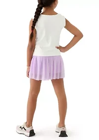 Girls 7-16 V-Neck T-Shirt and Mesh Skort Set