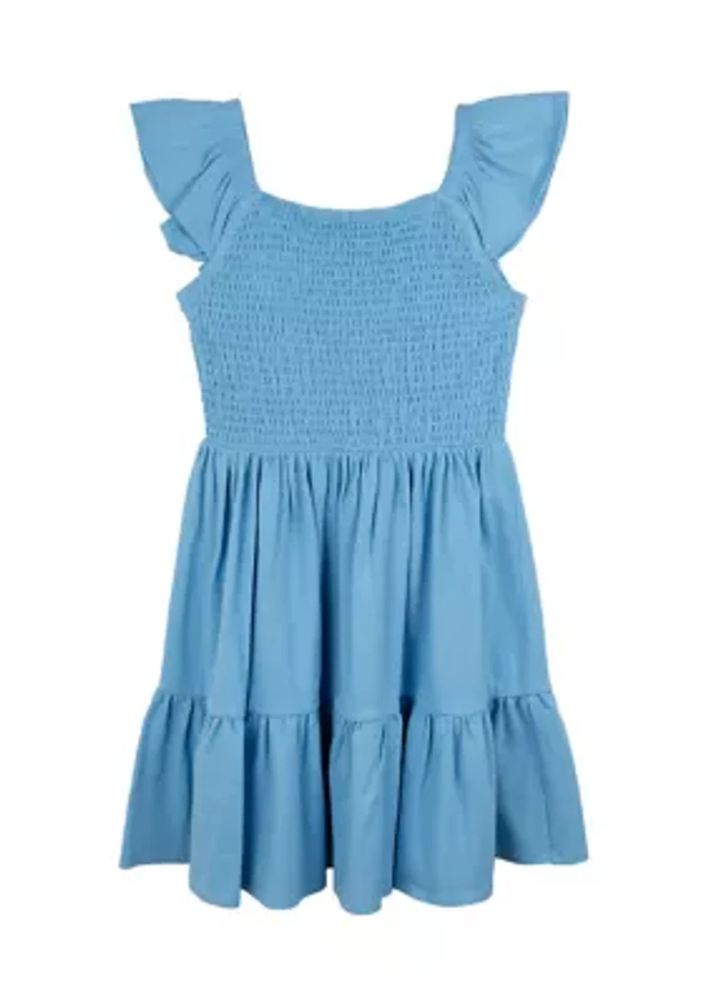 Girls 7-16 Solid Blue Dress