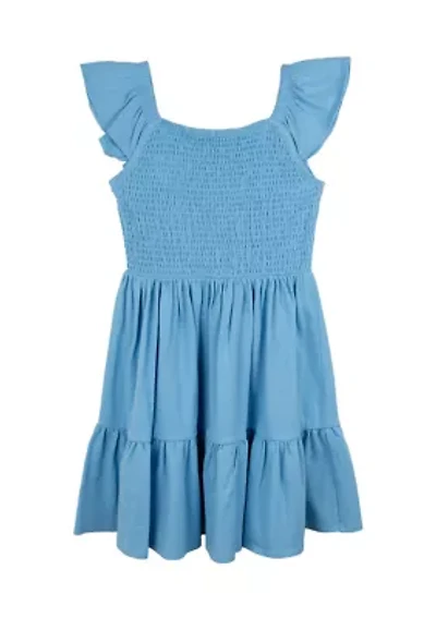Girls 7-16 Solid Blue Dress