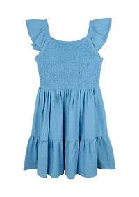 Girls 7-16 Solid Blue Dress