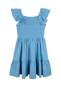 Girls 7-16 Solid Blue Dress