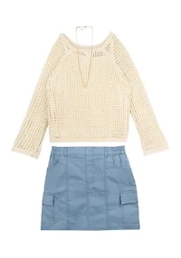 Girls 7-16 Top, Skort and Necklace Set