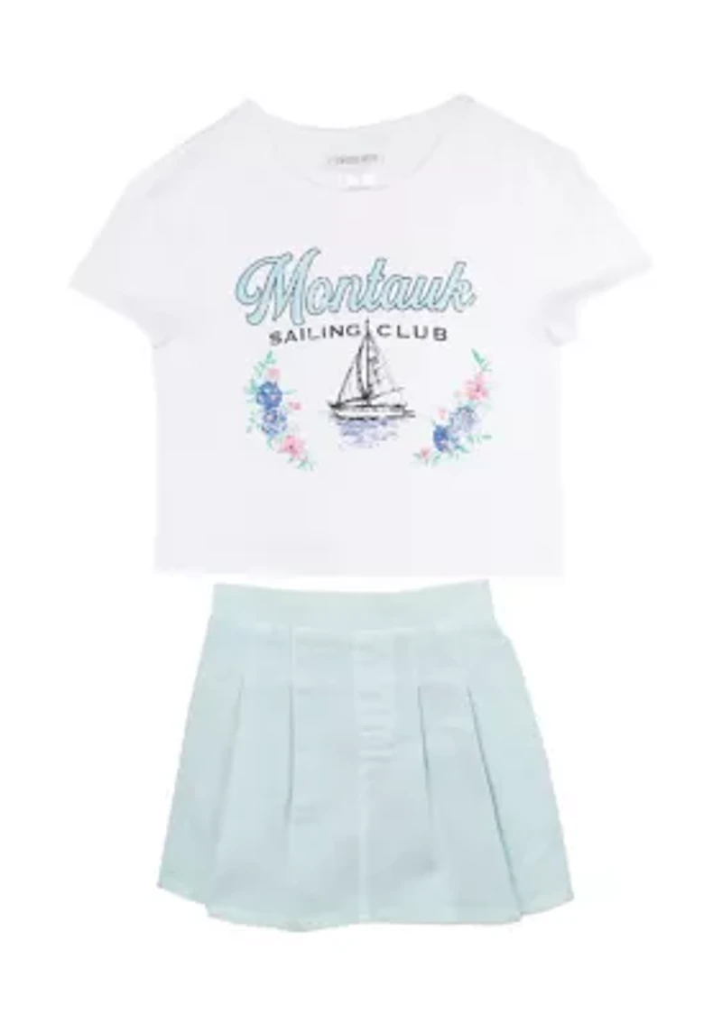 Girls 7-16 Nantucket Graphic Top and Denim Skort Set