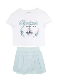 Girls 7-16 Nantucket Graphic Top and Denim Skort Set