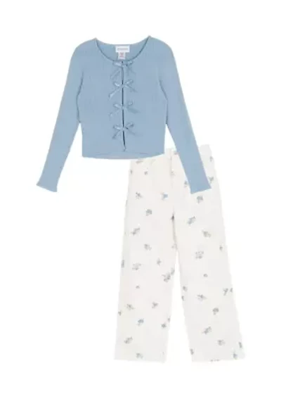 Girls 7-16 Ribbed Sweater and Twill Pants Set