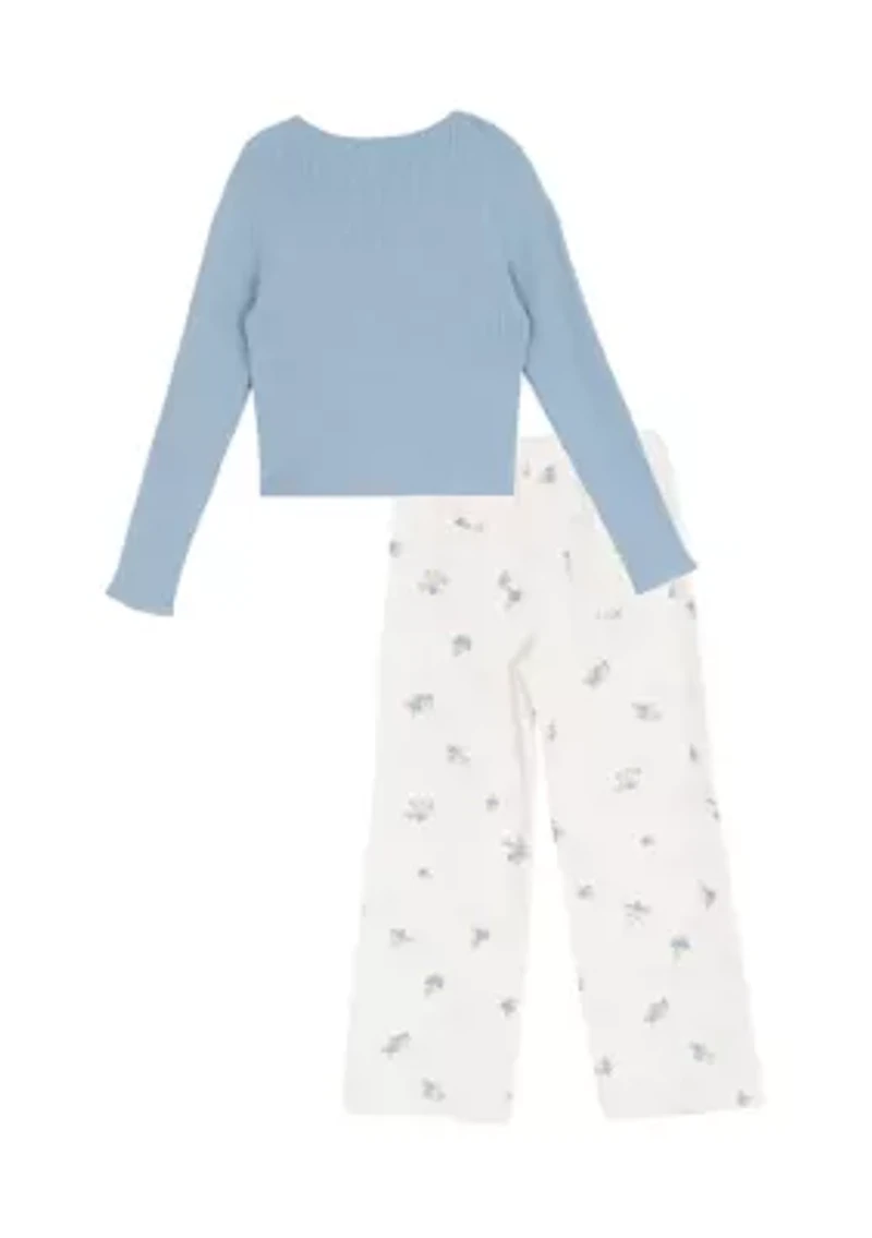 Girls 7-16 Ribbed Sweater and Twill Pants Set
