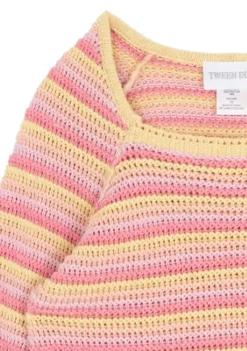 Girls 7-16 Crochet Sweater and Jeans Set