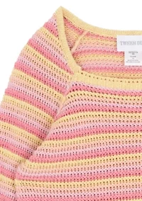 Girls 7-16 Crochet Sweater and Jeans Set