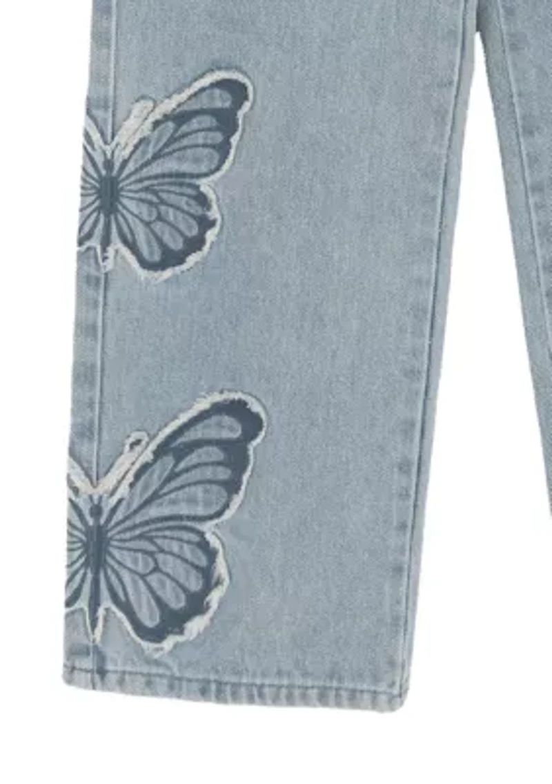 Girls 7-16 Floral Top and Butterfly Jeans Set
