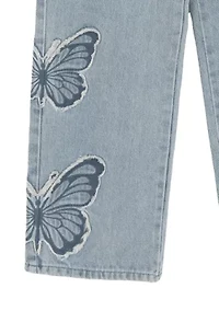 Girls 7-16 Floral Top and Butterfly Jeans Set