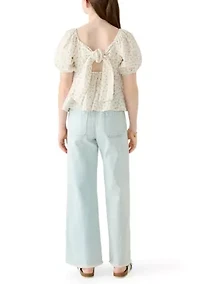 Girls 7-16 Floral Top Wide Leg Jeans Set