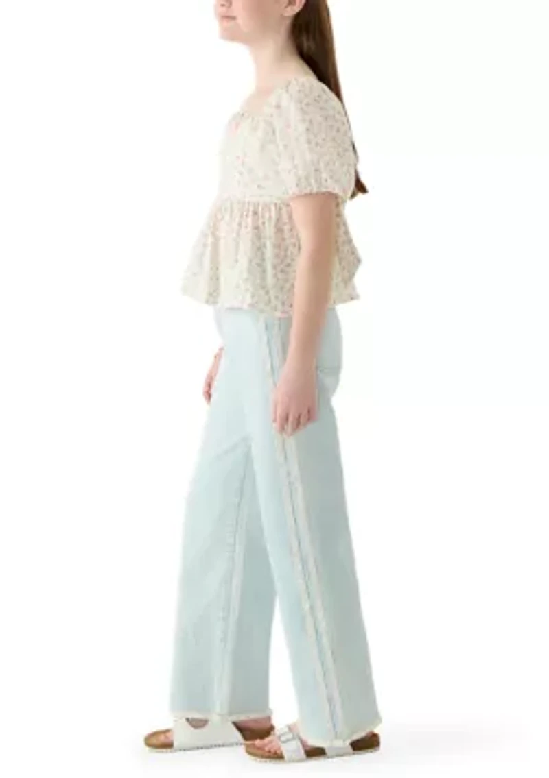 Girls 7-16 Floral Top Wide Leg Jeans Set