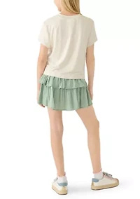 Girls 7-16 Cherry Shirt and Smocked Tiered Shorts Set