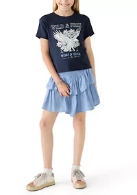 Girls 7-16 Wild Free Shirt and Smocked Tiered Skort Set