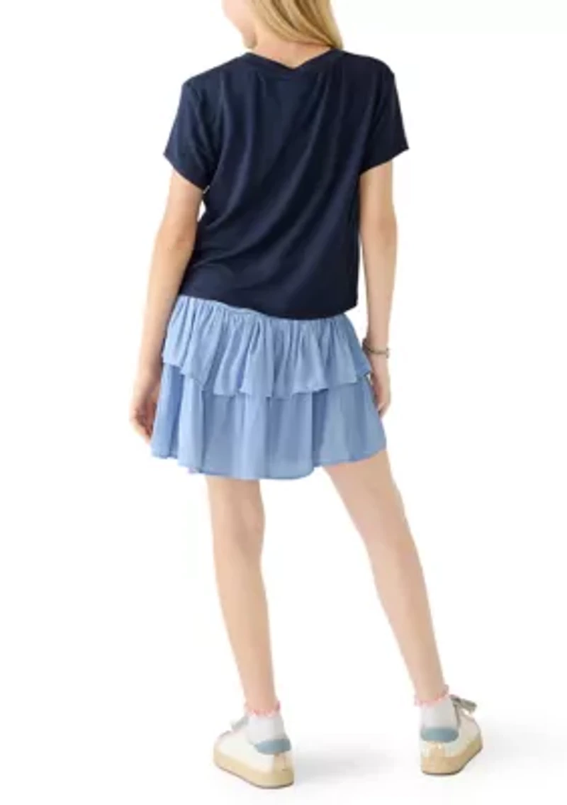 Girls 7-16 Wild Free Shirt and Smocked Tiered Skort Set