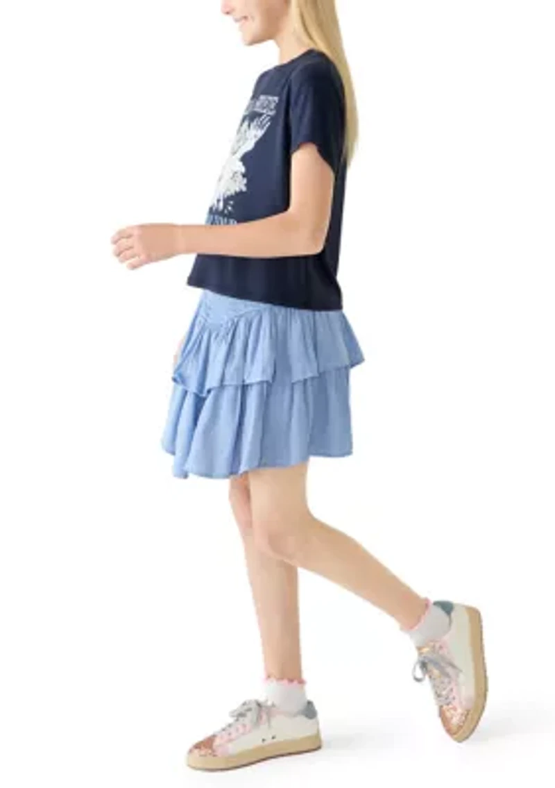 Girls 7-16 Wild Free Shirt and Smocked Tiered Skort Set