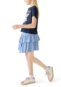 Girls 7-16 Wild Free Shirt and Smocked Tiered Skort Set